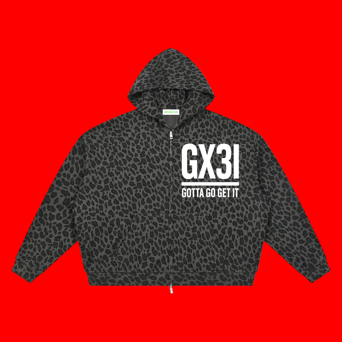 Gx3i Cropped Unisex Leopard Print Waffle Full Zip Hoodie