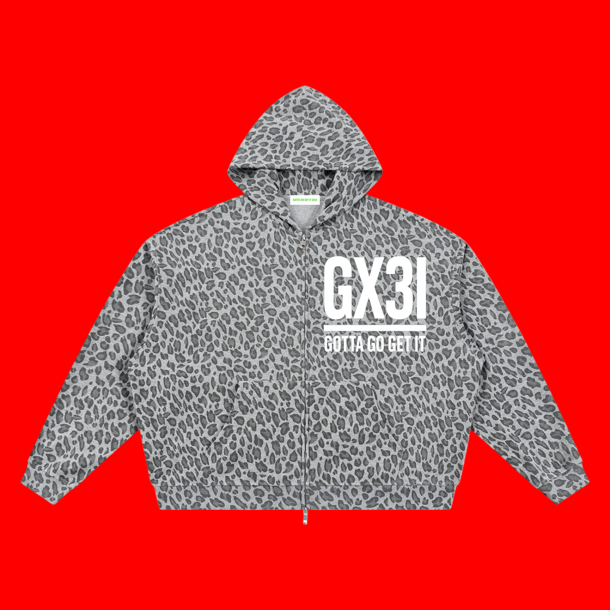 Gx3i Cropped Unisex Leopard Print Waffle Full Zip Hoodie