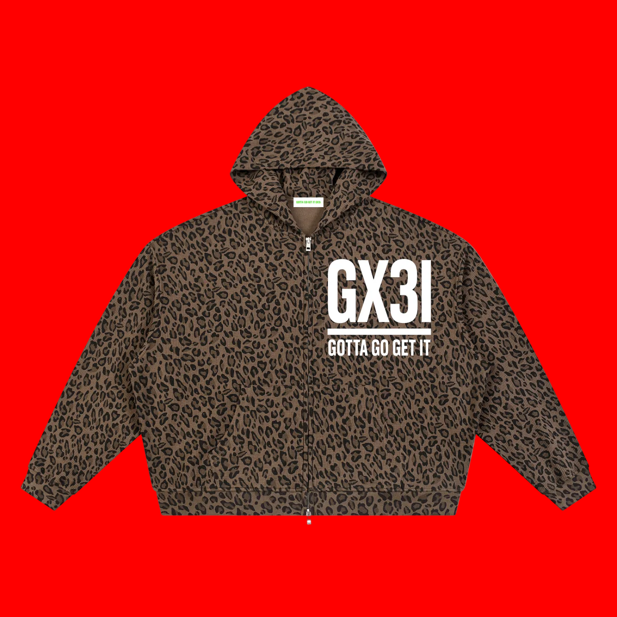 Gx3i Cropped Unisex Leopard Print Waffle Full Zip Hoodie